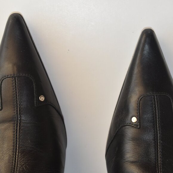 Black Leather pointed toe Ankle Boots with a kitten heel US 6.5 - Picture 5 of 6